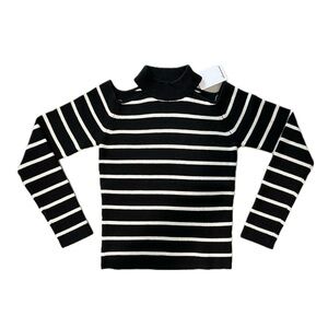 Olivaceous Stitch Fix  sweater top black white mock neck cold shoulder cutout